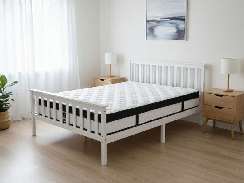 Hampshire Bed Frame White & Euro Top Mattress G31 - Queen (Combo)