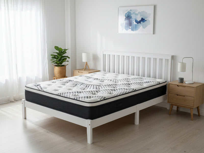 Hampshire Bed Frame White & Euro Top Mattress J32 - Queen (Combo)