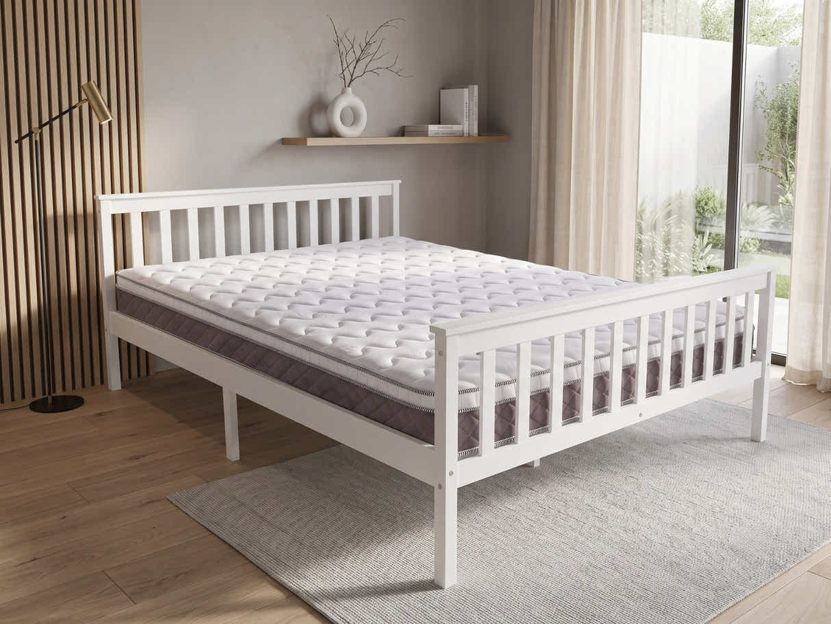 Hampshire Bed Frame White & MEM23 Mattress - Queen