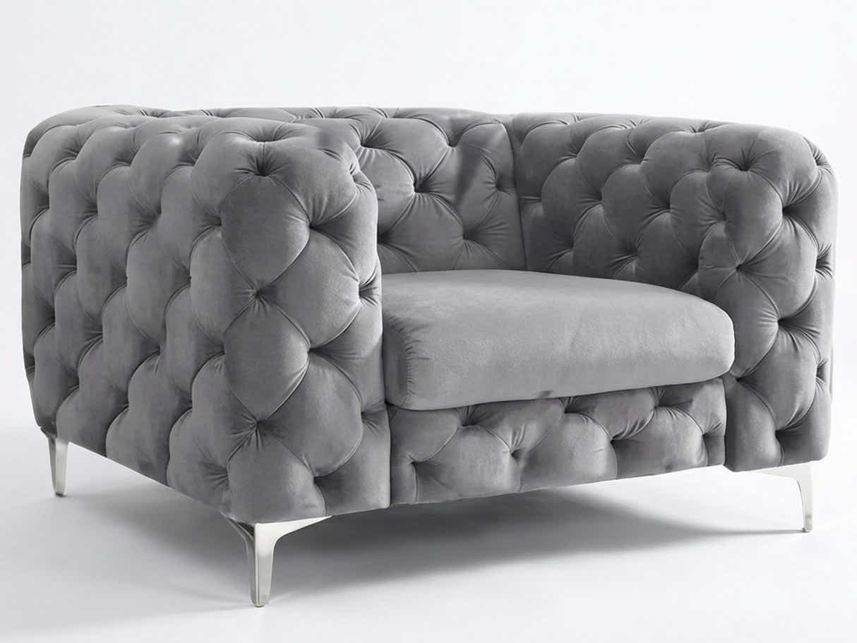 Adam Velvet Armchair - Grey