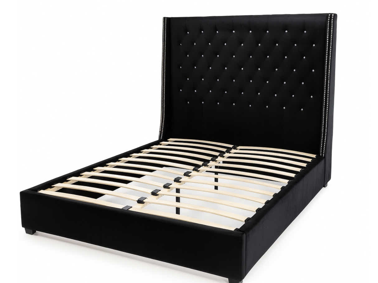 Aria Velvet Bed Frame Black - Queen