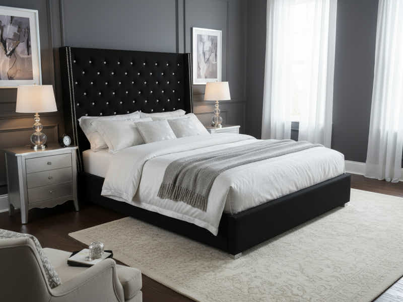 Aria Velvet Bed Frame Black - Queen