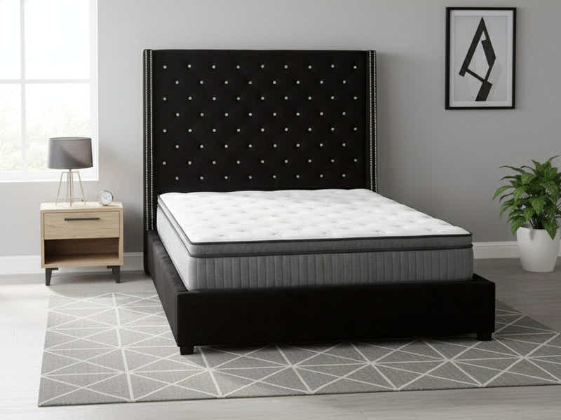 Aria Velvet Bed Frame Black & FIRM23 Mattress – Queen (Combo)