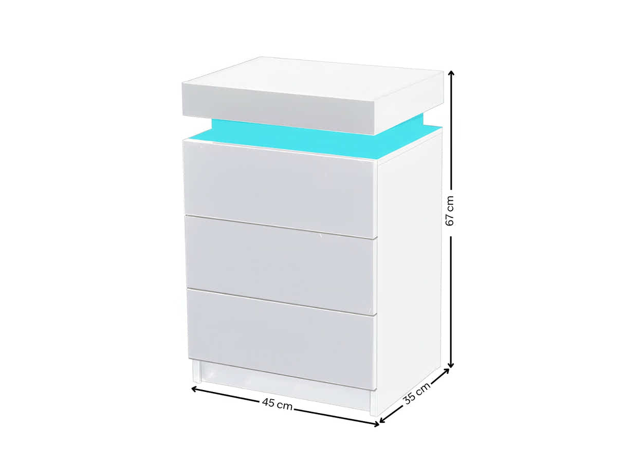 DS Glansig Bedside Table with LED Light - White