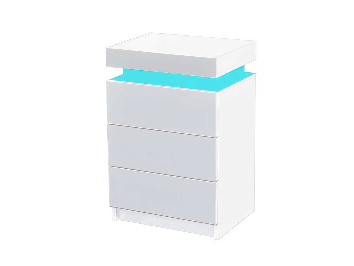 DS Glansig Bedside Table with LED Light - White