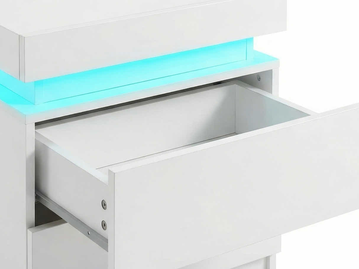 DS Glansig Bedside Table with LED Light - White
