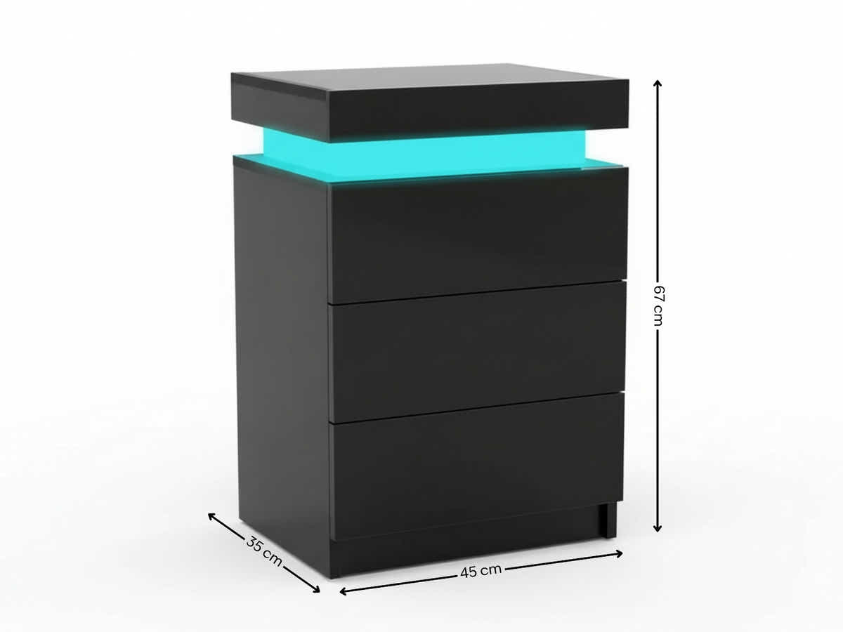Glansig Bedside Table with LED Light - Piano Black