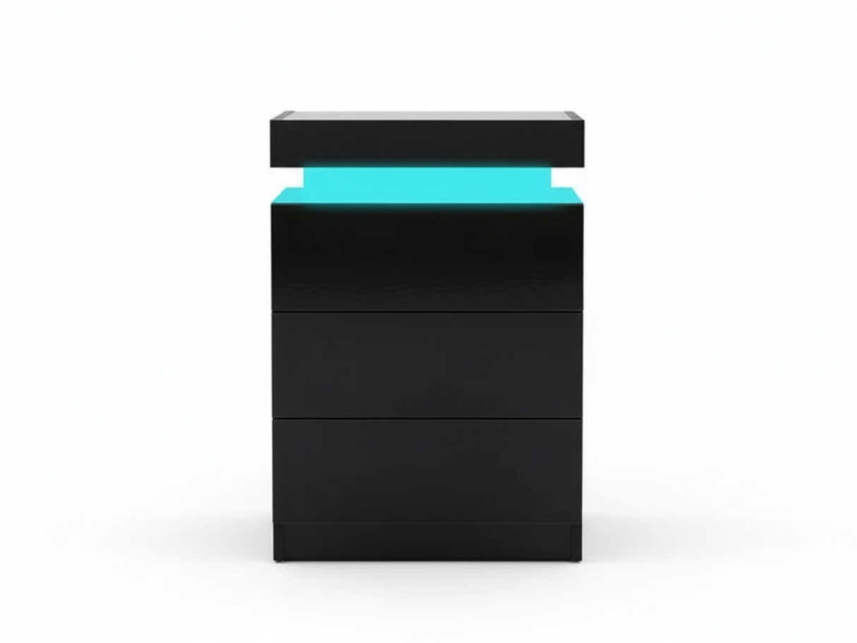 DS Glansig Bedside Table with LED Light - Piano Black