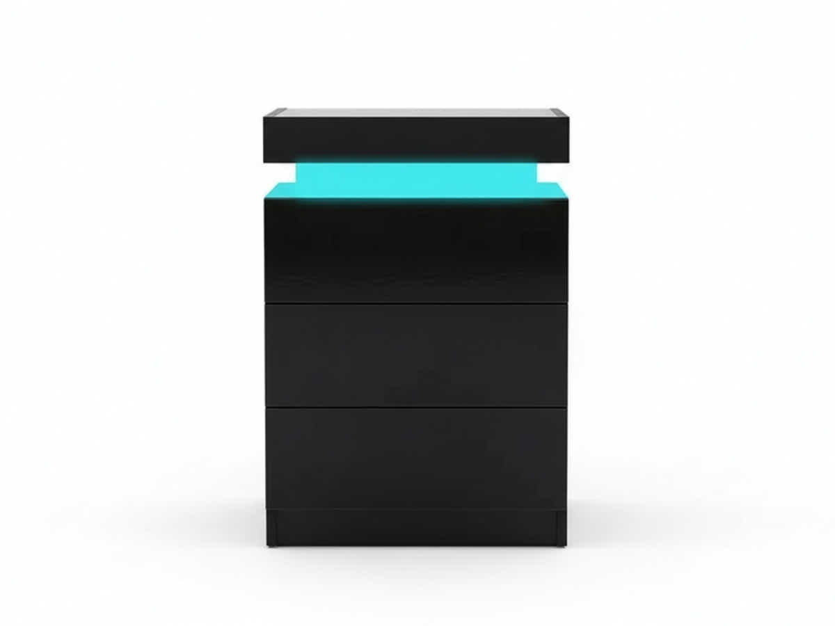 Glansig Bedside Table with LED Light - Piano Black