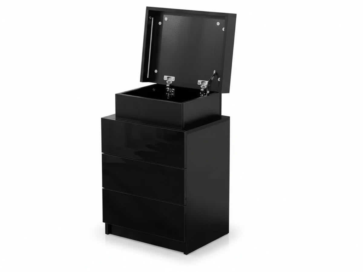 Glansig Bedside Table with LED Light - Piano Black