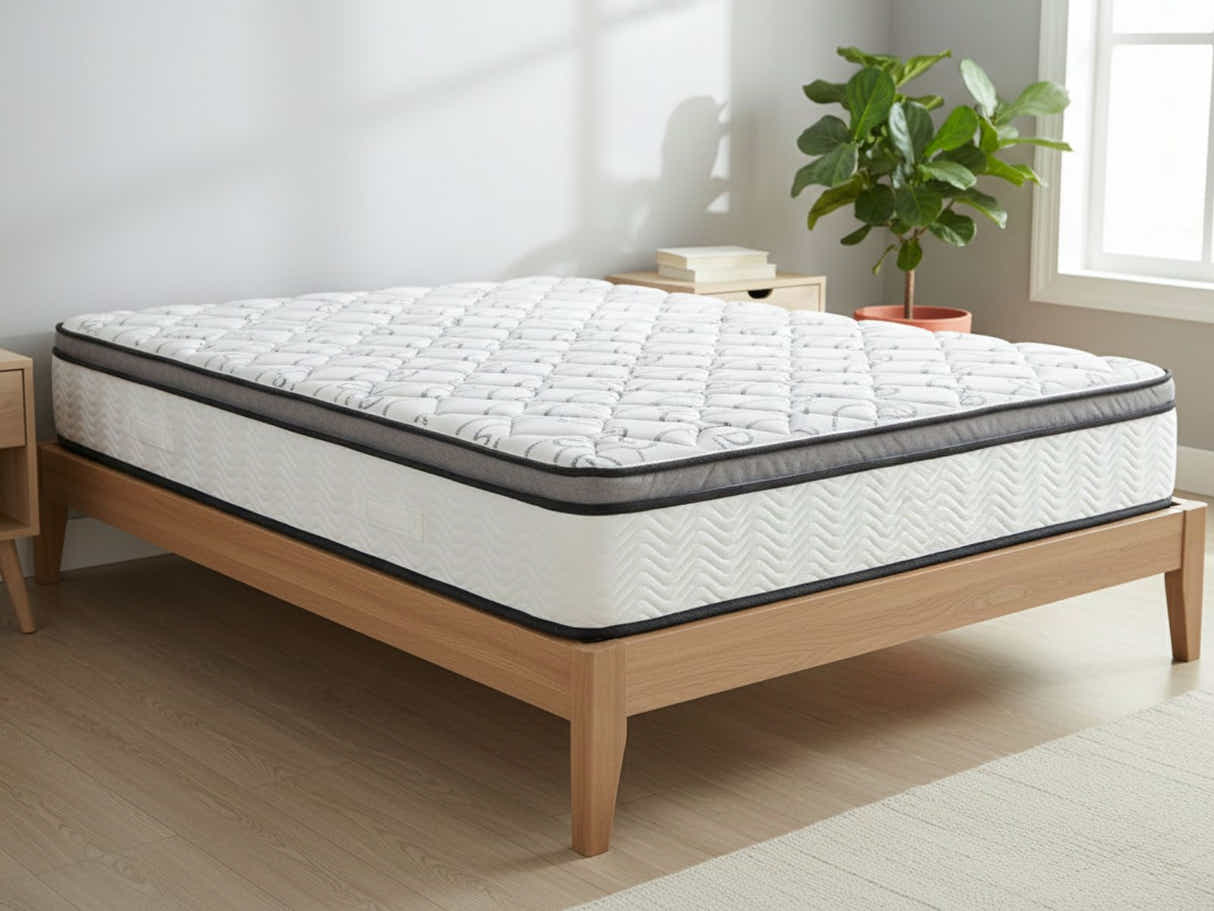 Sovo Bed Frame Oak & Euro Top Memory Foam Mattress GEL30 - Double