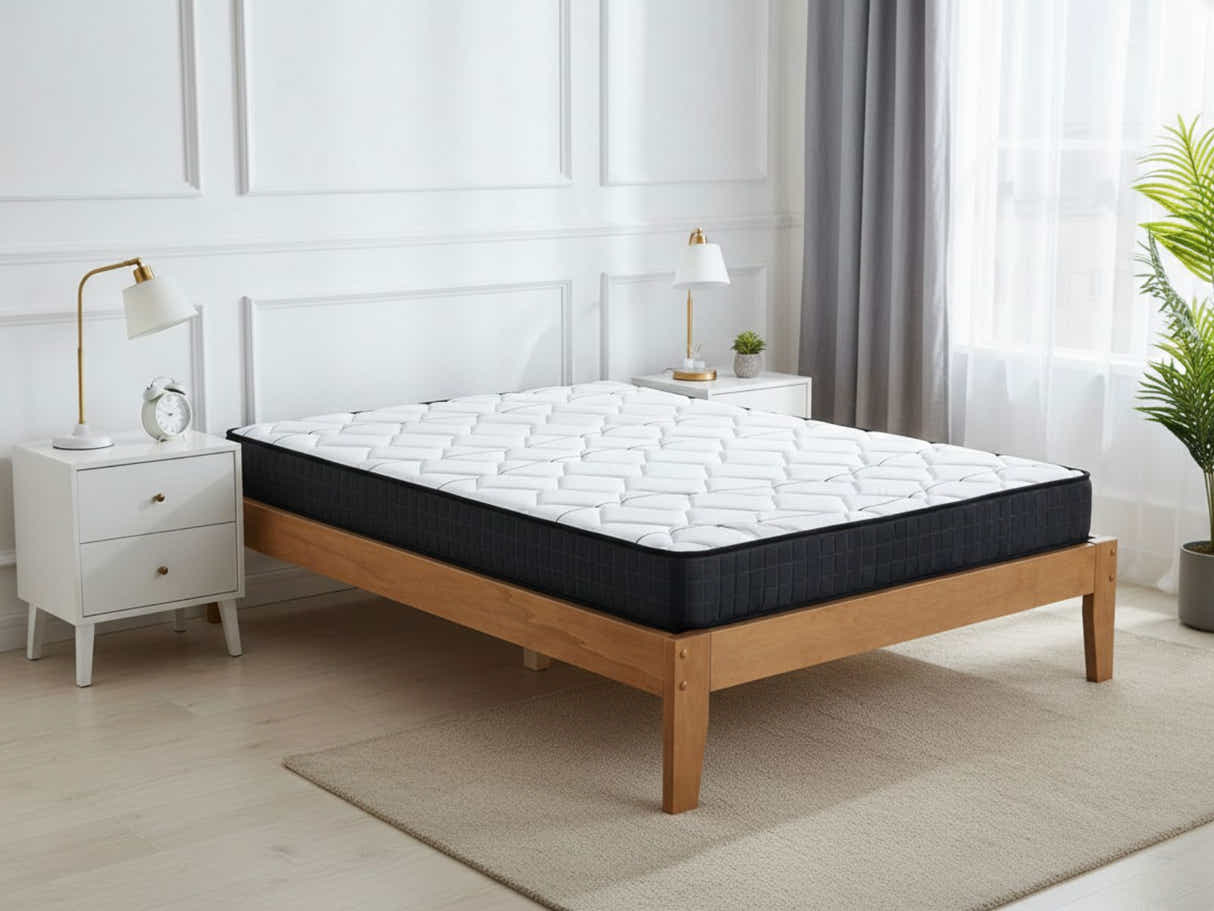 Sovo Bed Frame Oak - & Xclusive Pocket Spring Mattress X20 - Queen