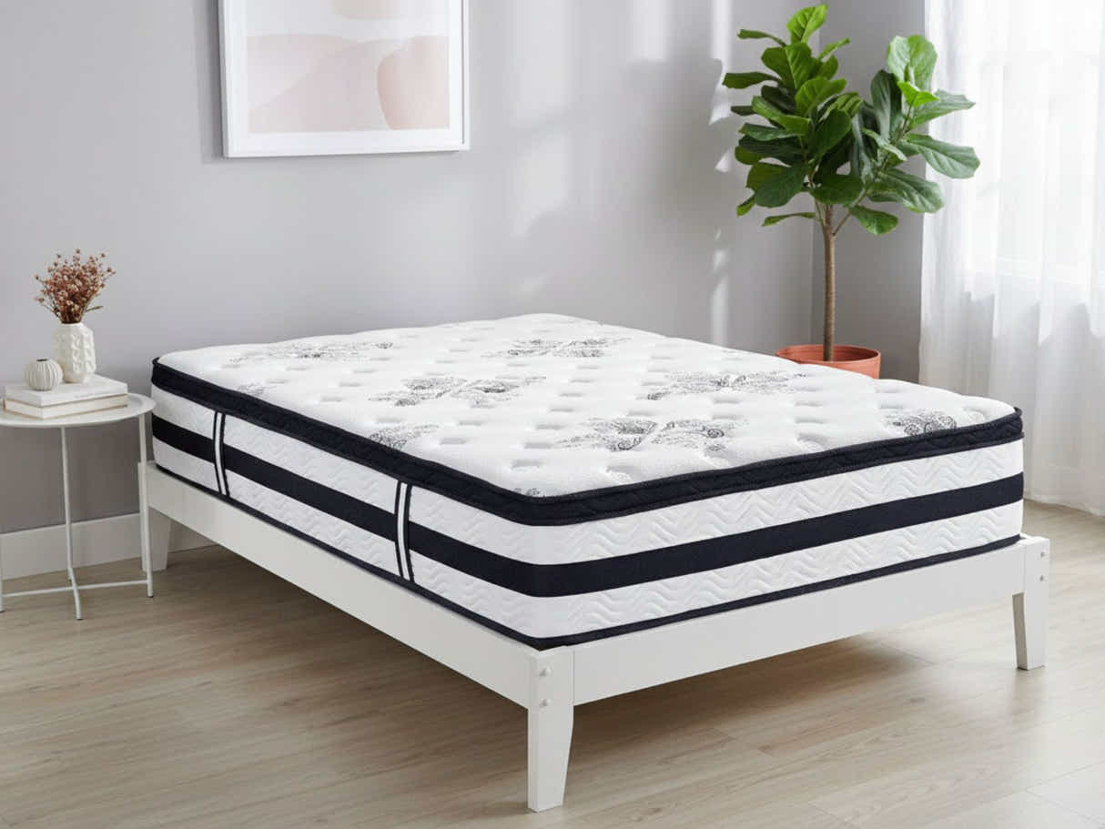 Sovo Bed Frame White & Euro Top Mattress K34 - Double
