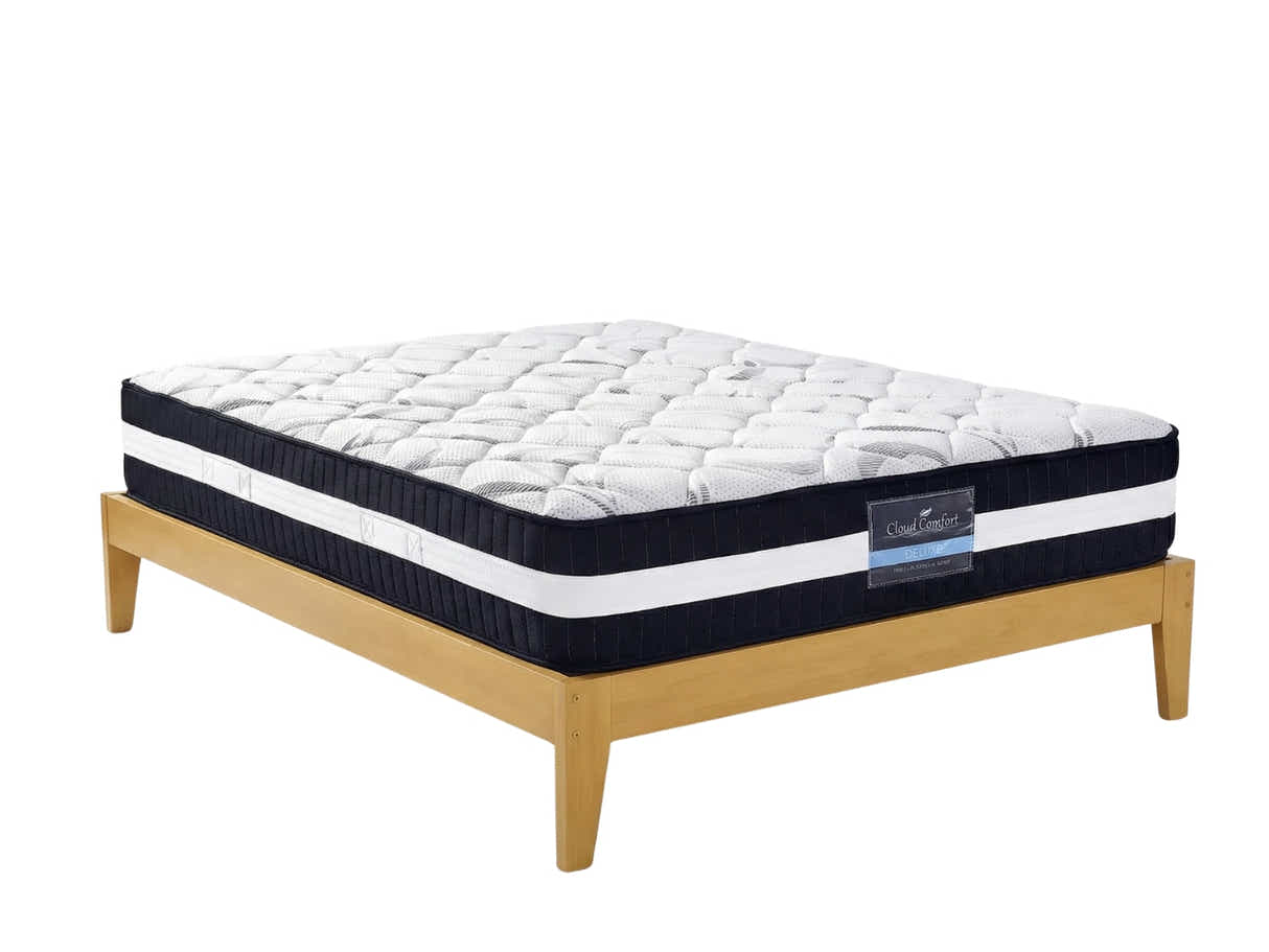 Sovo Bed Frame Oak & Euro Top Mattress L30 - Double