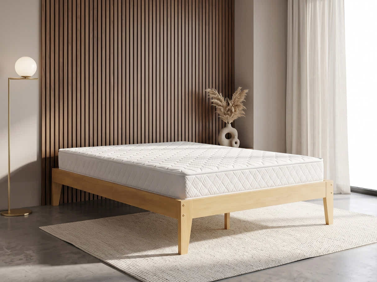 Sovo Bed Frame Oak & Bon15 Mattress - Queen
