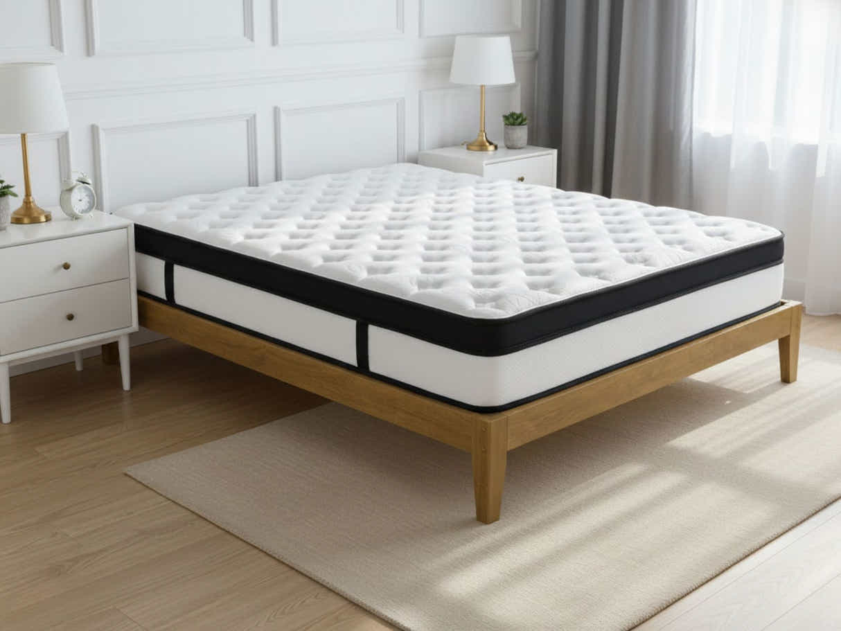 Sovo Bed Frame Oak & Euro Top Mattress G31 - Queen