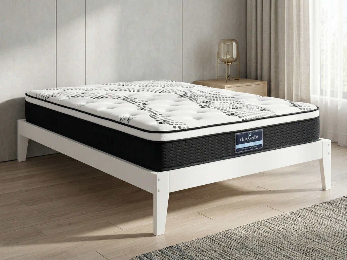Sovo Bed Frame White & L30 Mattress - King Single