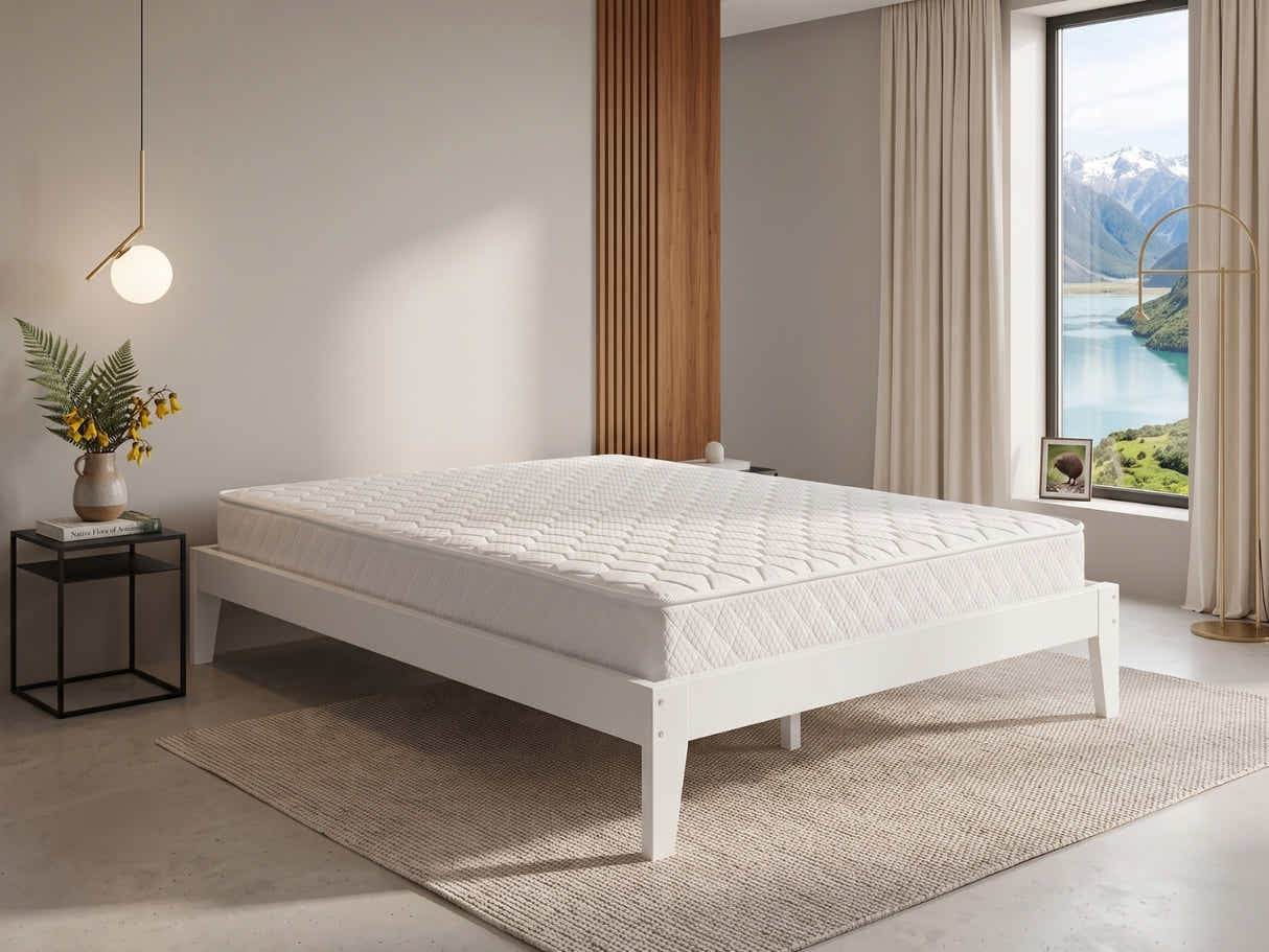 Sovo Bed Frame White & Bon15 Mattress - Queen