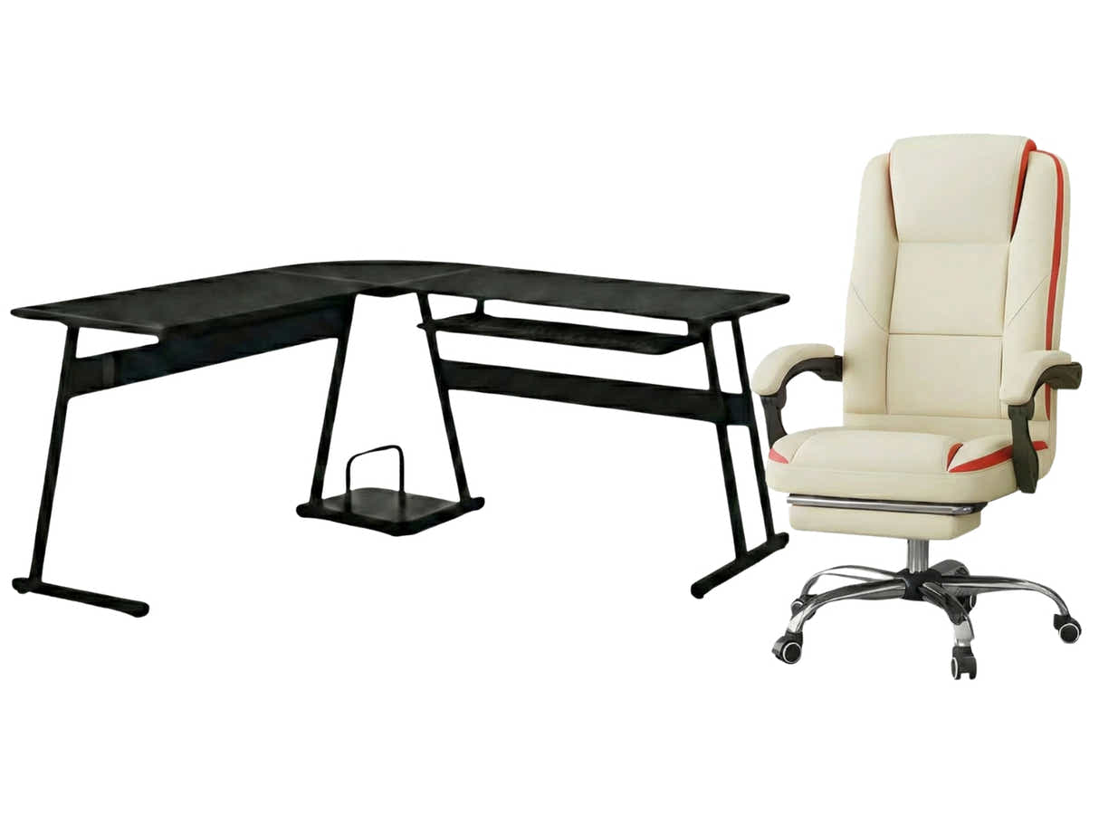 Irina L-Shaped Computer Desk & Siena Executive Office Chair PU Beige