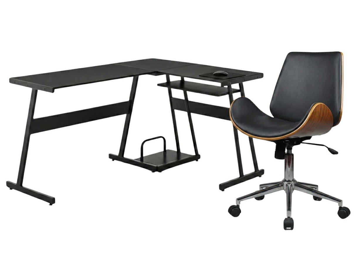 Irina L-Shaped Computer Desk & Bentwood Office Chair