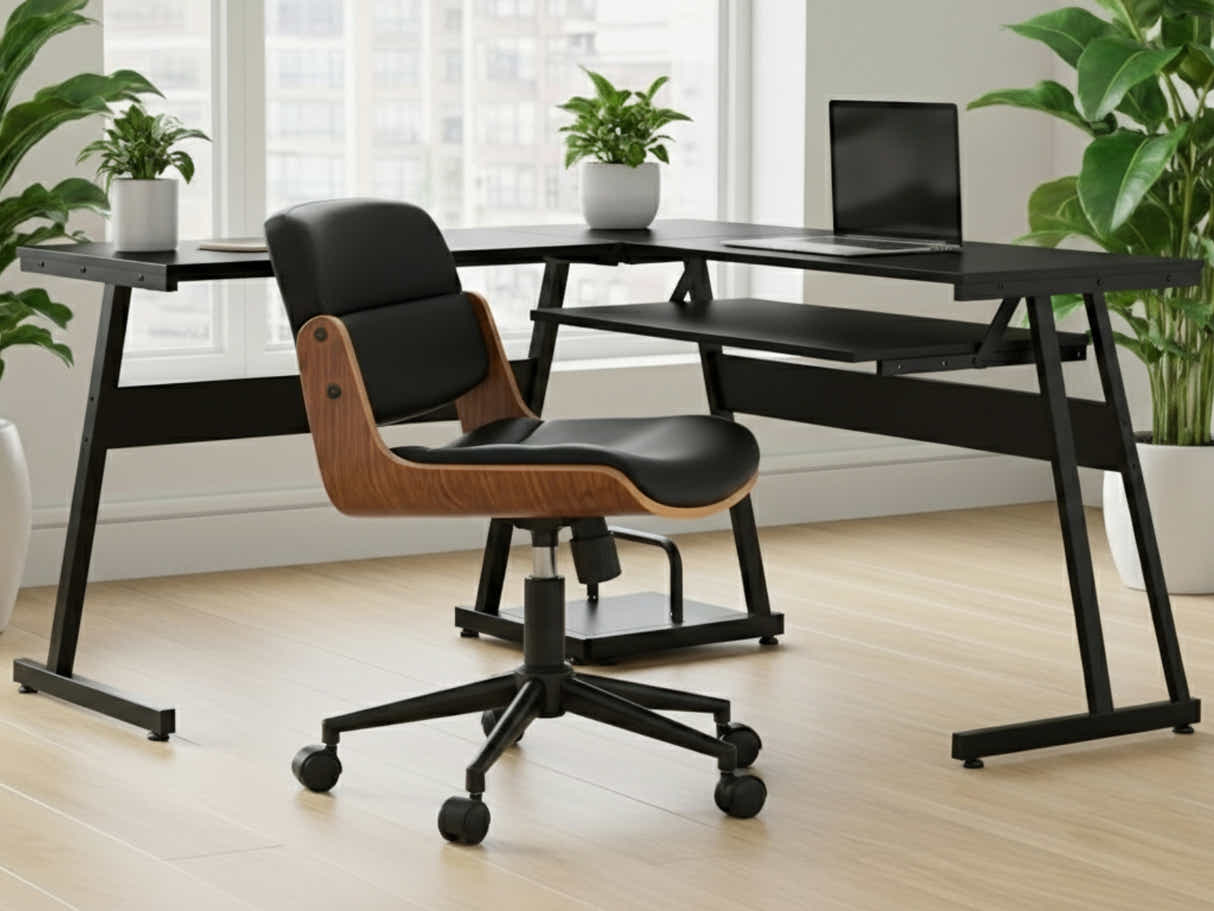 Irina L-Shaped Computer Desk & Rocket Wooden Executive Office Chair