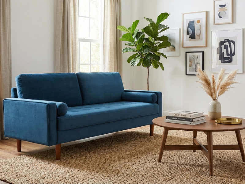 DS Gyllene 2-Seater Velvet Sofa - Blue