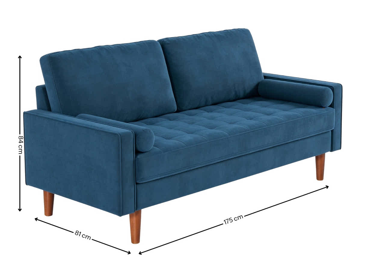 Gyllene 3-Seater Velvet Sofa - Blue