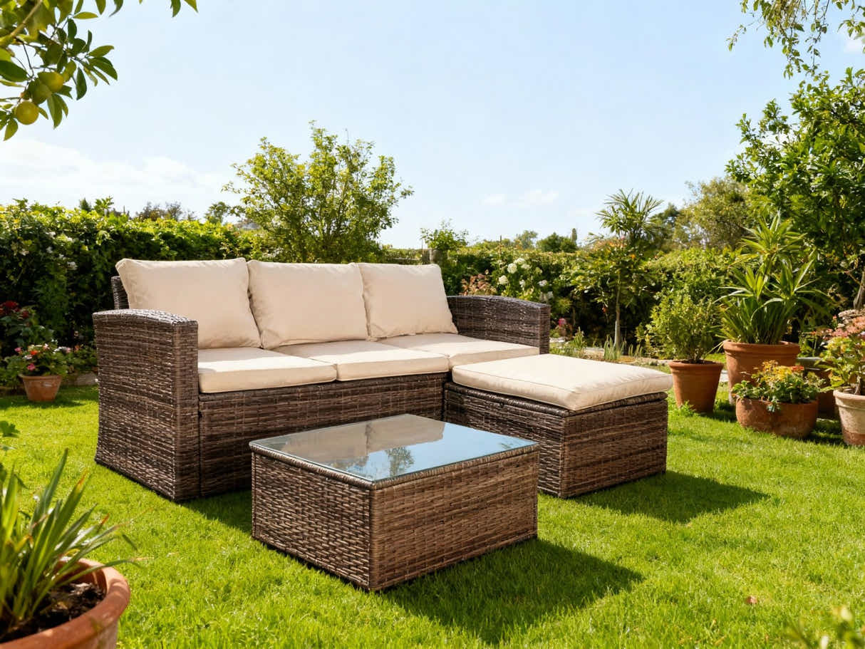 Reo 3-Piece Outdoor Sofa with Storage - Beige