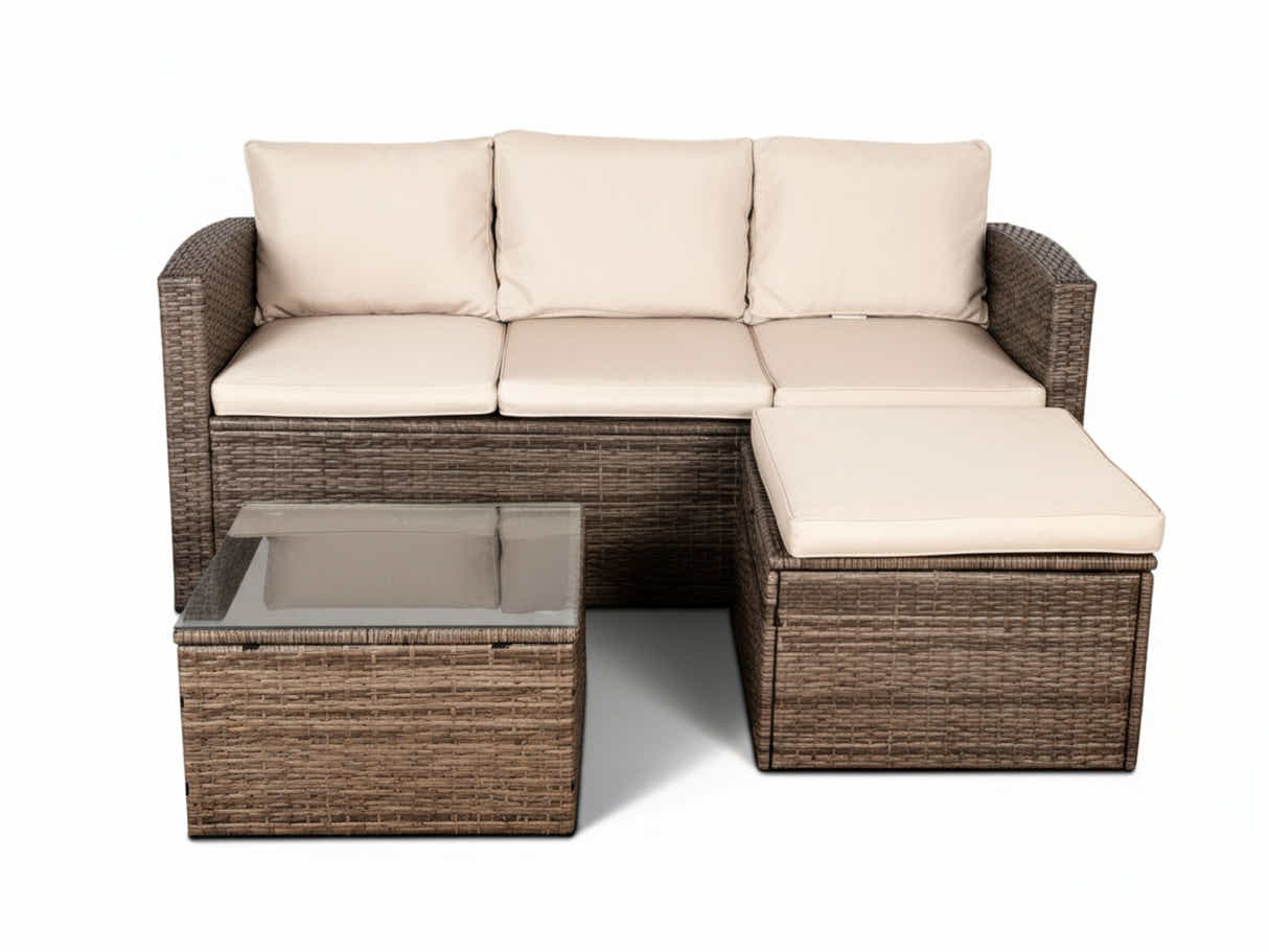 Reo 3-Piece Outdoor Sofa with Storage - Beige