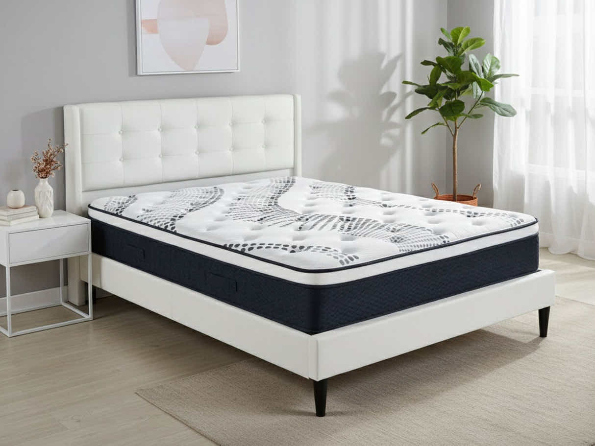 Vele‑C Bed Frame White & Euro Top Mattress J32 - Double