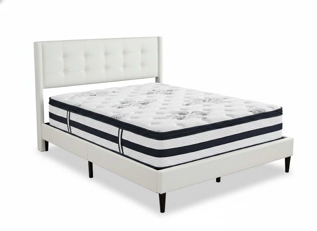 Vele‑C Bed Frame White & Euro Top Mattress K34 - Double
