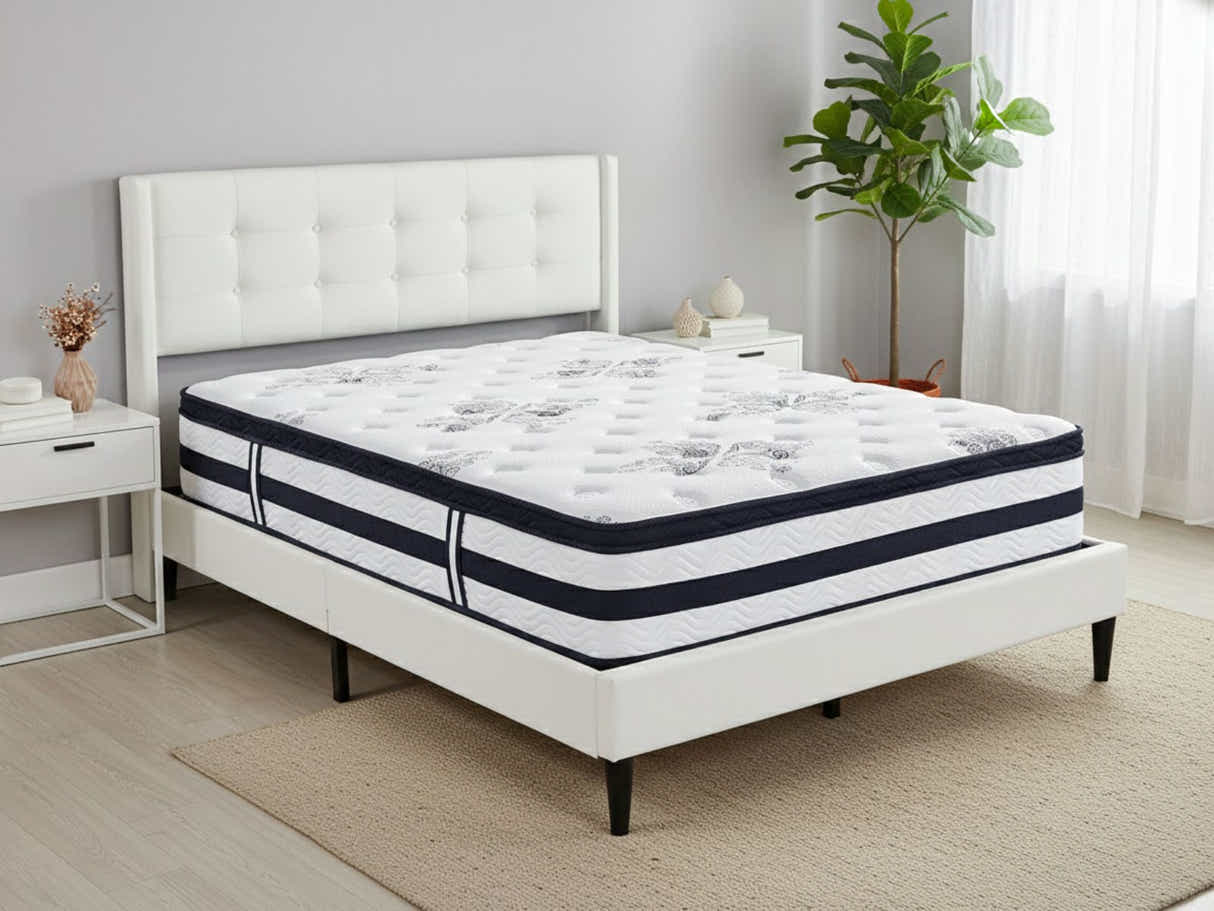 Vele‑C Bed Frame White & Euro Top Mattress K34 - Double