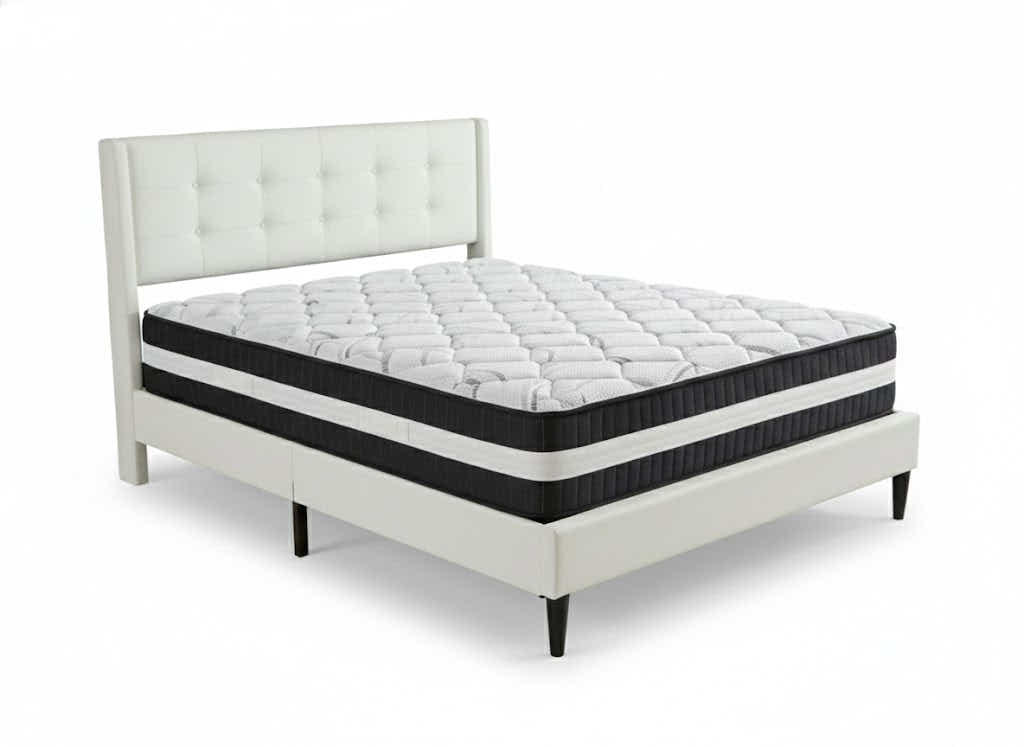 Vele‑C Bed Frame White & Euro Top Mattress L30 - Double