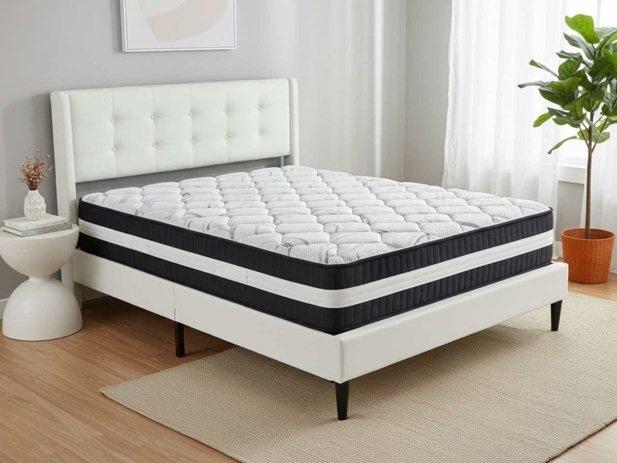 Vele‑C Bed Frame White & Euro Top Mattress L30 - Double