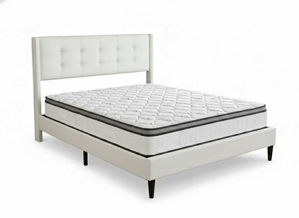 Vele‑C Bed Frame White & Euro Top Memory Foam Mattress GEL30 ‑ Double