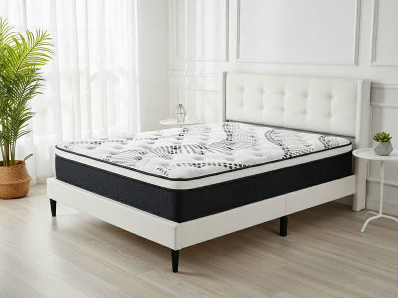 Vele-C Bed Frame White & Euro Top Mattress J32 - Queen (Combo)