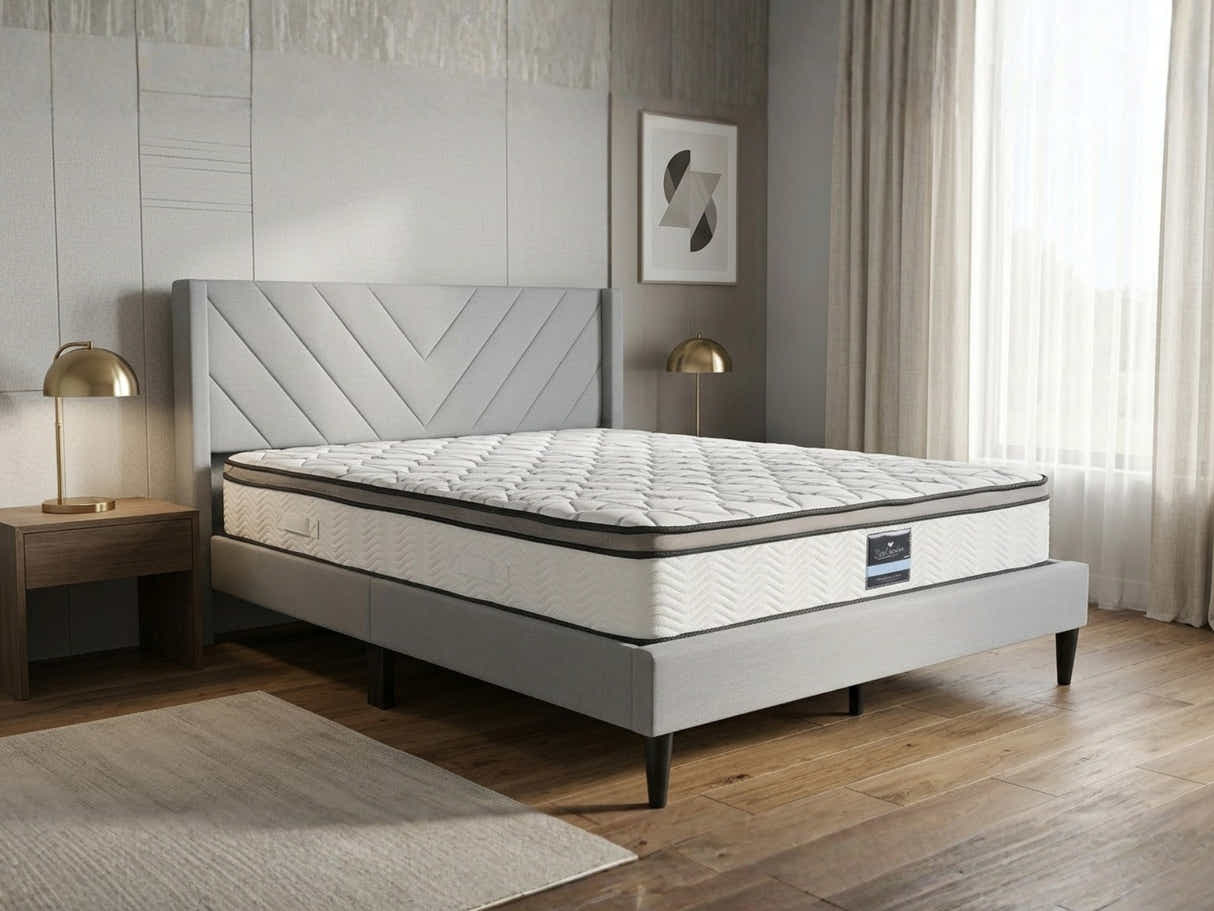 Vele‑D Bed Frame Light Grey & Euro Top Memory Foam Mattress GEL30 - Double