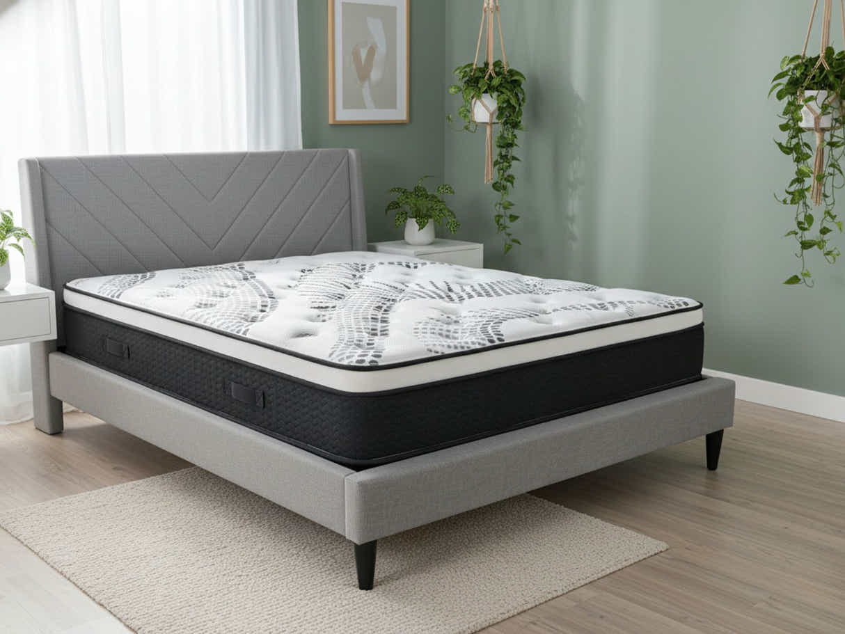 Vele-D Bed Frame Light Grey & Euro Top Mattress J32 - Double