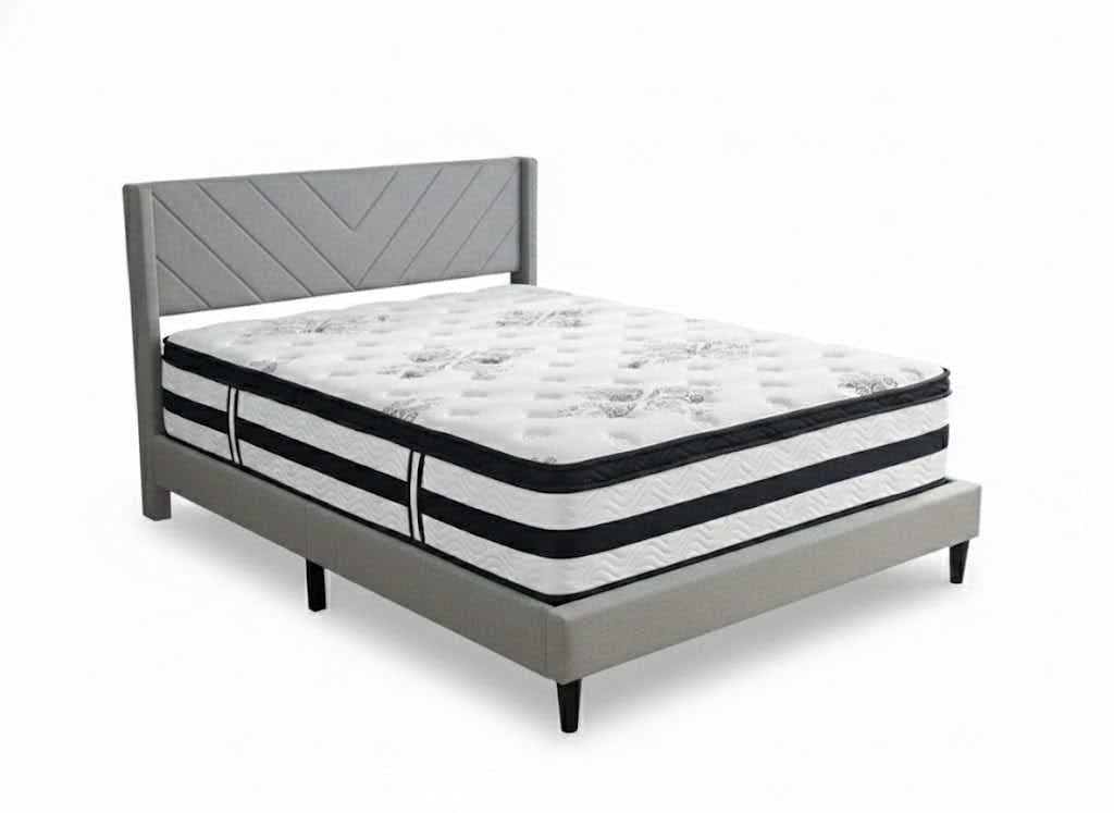 Vele‑D Bed Frame Light Grey & Euro Top Mattress K34 - Double