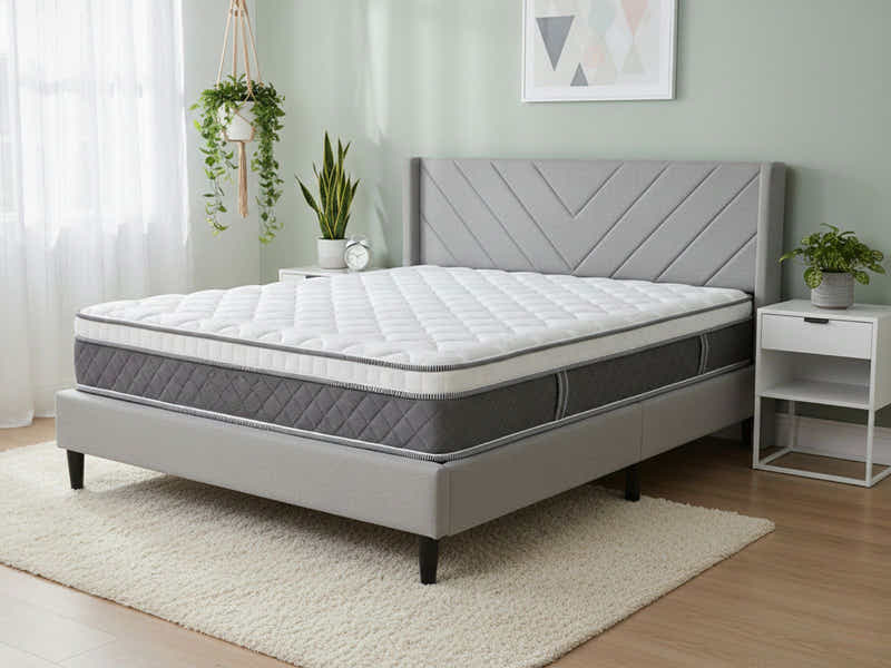 Vele‑D Bed Frame Light Grey & MEM23 Mattress ‑ Double (Combo)