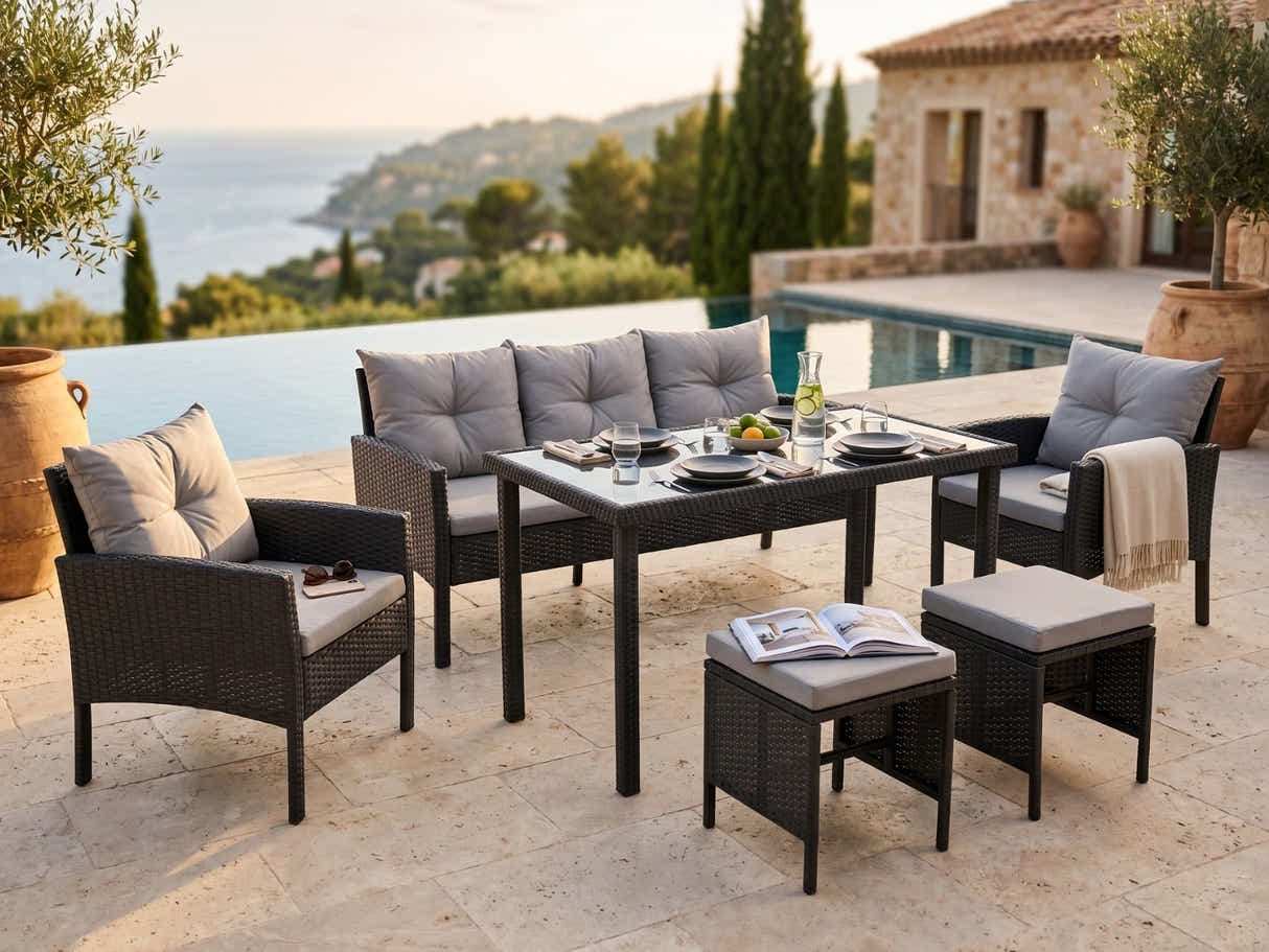 Ettaro 5-Piece Outdoor Lounge Set - Black & Grey