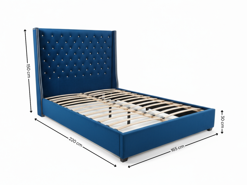 Aria Velvet Bed Frame Blue - Queen