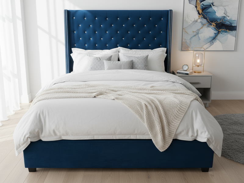Aria Velvet Bed Frame Blue - Queen