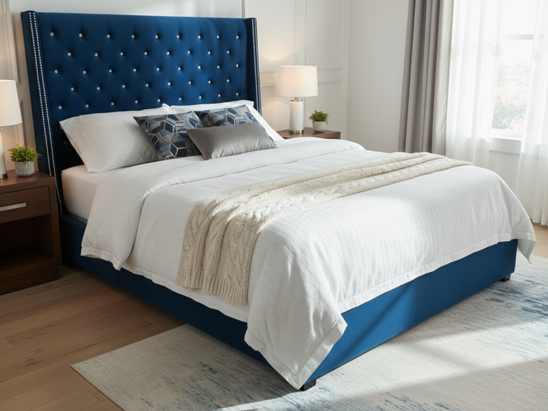 Aria Velvet Bed Frame Blue - Queen