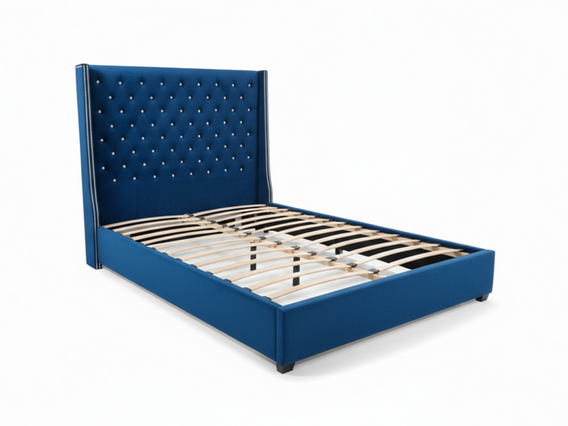 Aria Velvet Bed Frame Blue - Queen