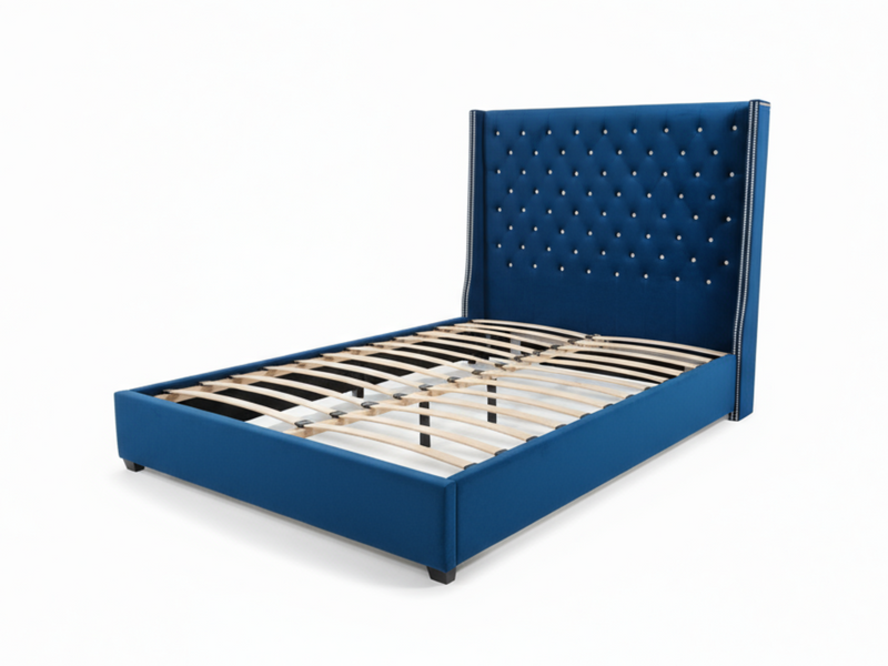 Aria Velvet Bed Frame Blue - Queen