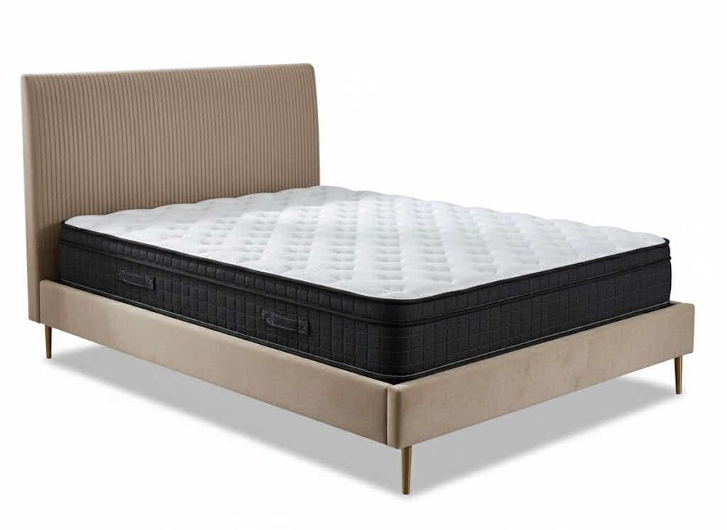 Fenix Velvet Bed Frame Brown & Euro Top Mattress G31 - Queen