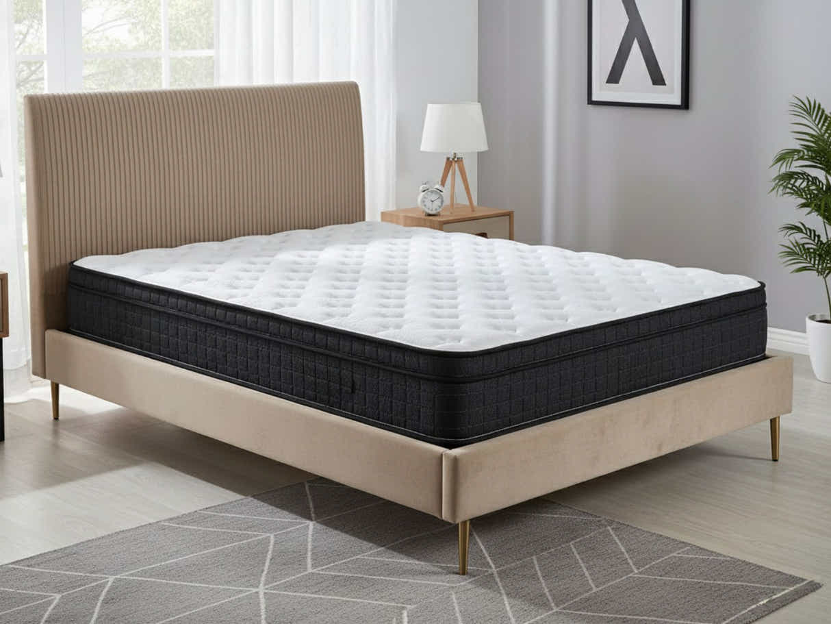 Fenix Velvet Bed Frame Brown & Euro Top Mattress G31 - Queen
