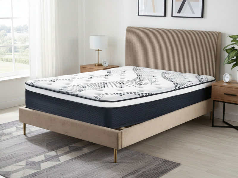 Fenix Velvet Bed Frame Brown & Euro Top Mattress J32 – Queen (Combo)