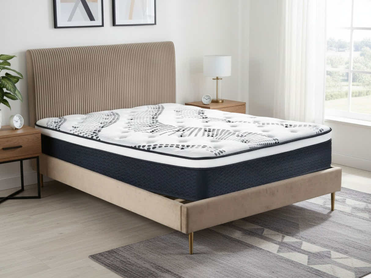 Fenix Velvet Bed Frame Brown & Euro Top Mattress J32 - Queen